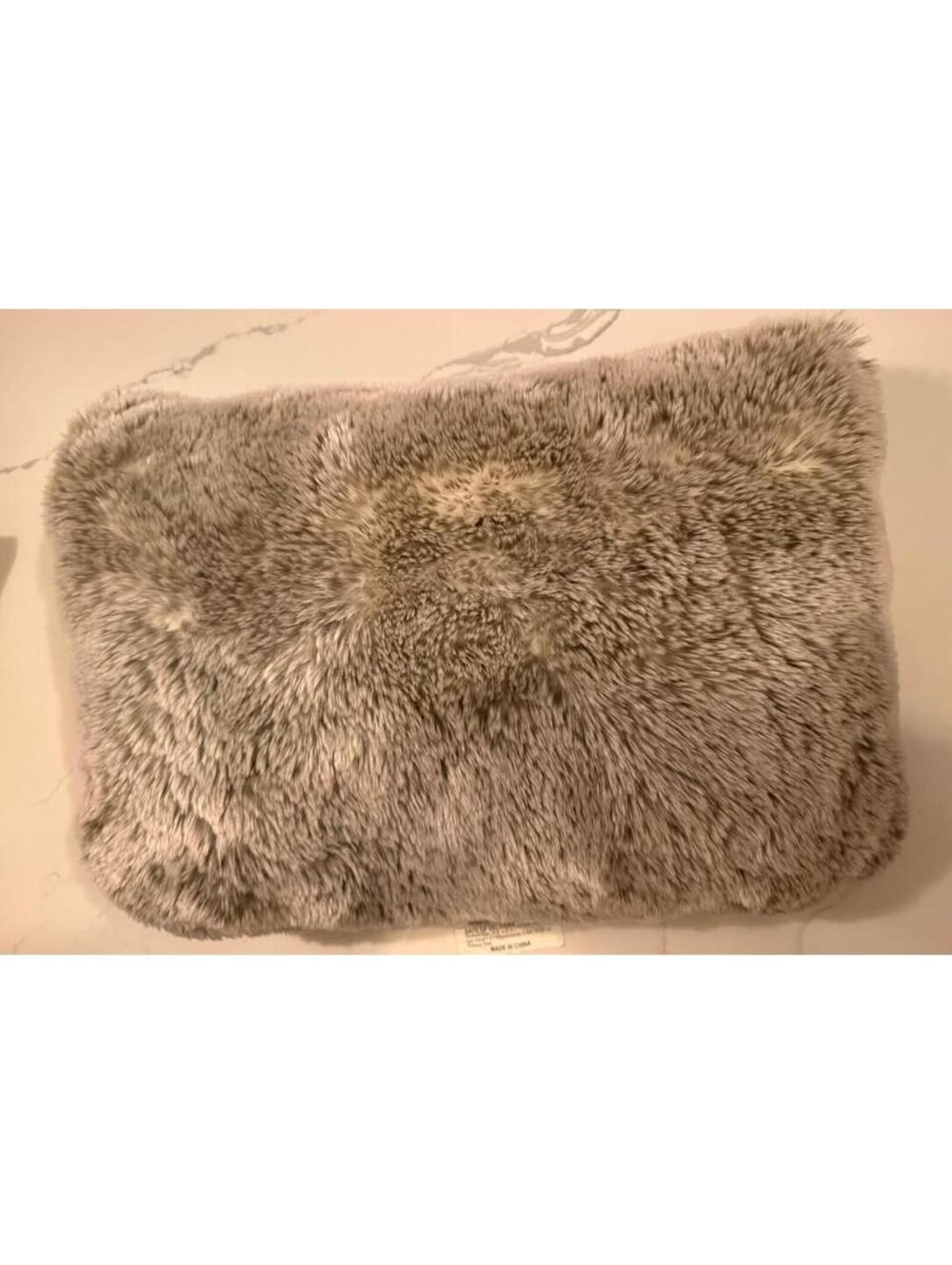Faux Fur Grey Decorative Accent Throw in Pillow Lumbar by Threshold 20" x 14"